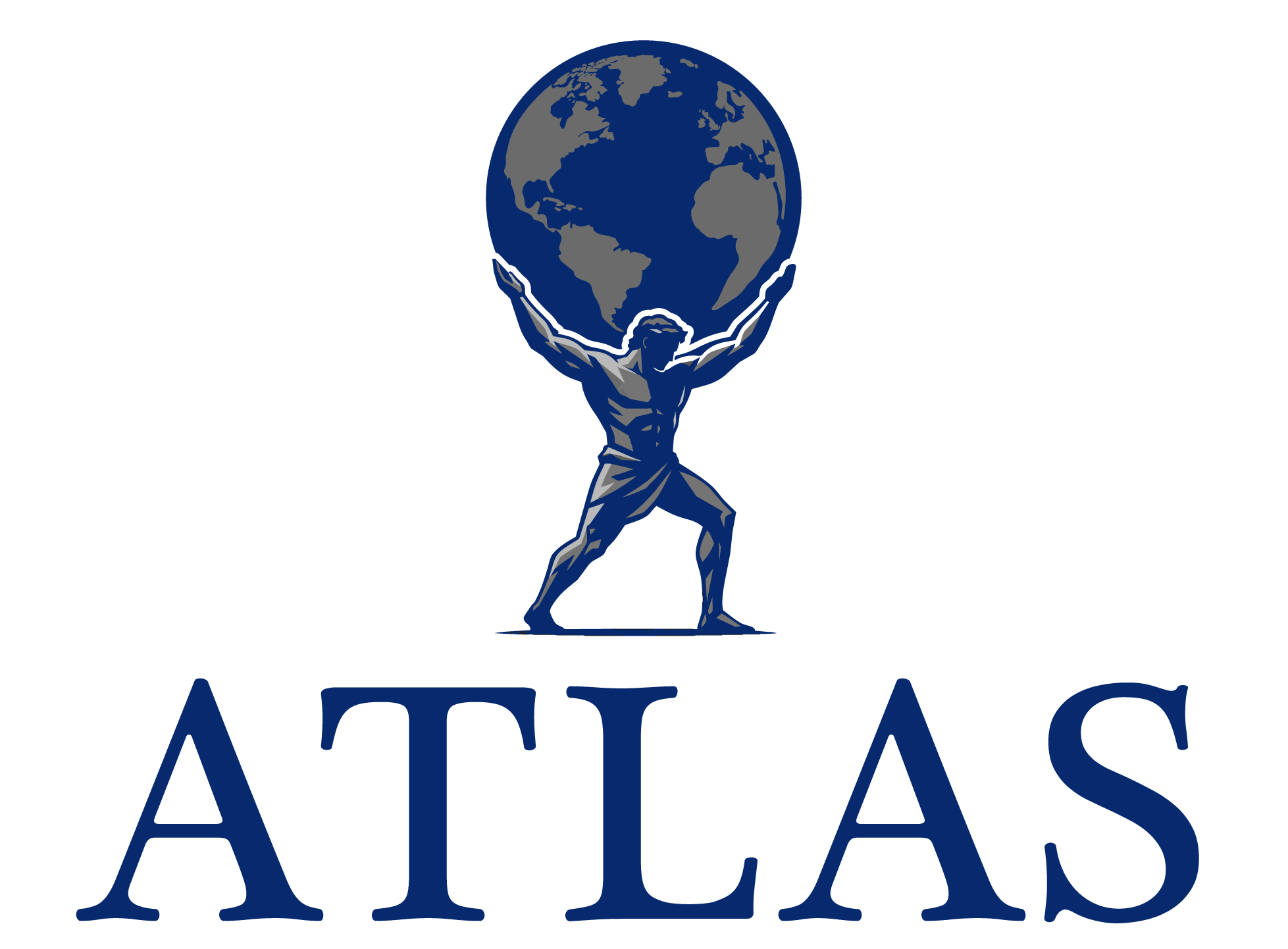 A logo shows Atlas holding up a globe above ATLAS Elevator Company. Below, it reads, Manufacturer of the worlds finest dumbwaiters. The design is blue and white.