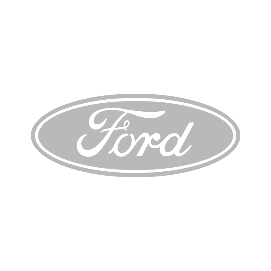 The image shows the Ford logo, featuring the word Ford in white script inside a gray oval with a white border, on a light gray background.