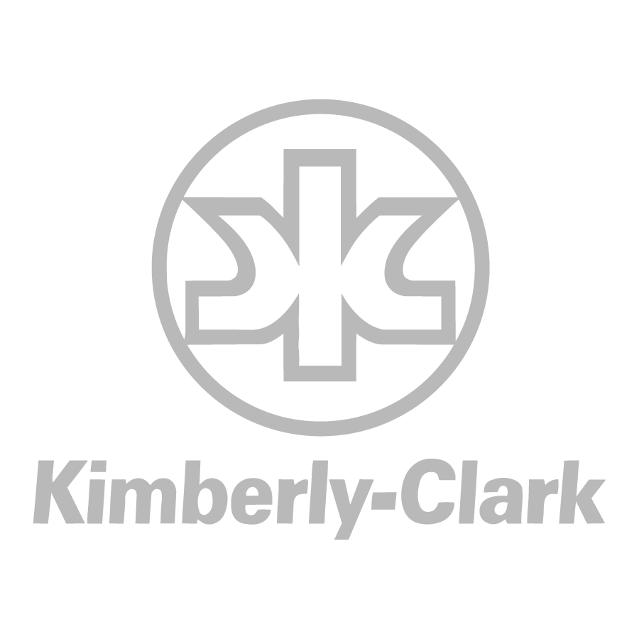 Gray Kimberly-Clark logo with stylized KC monogram inside a circle above the company name in bold, italicized letters on a white background.