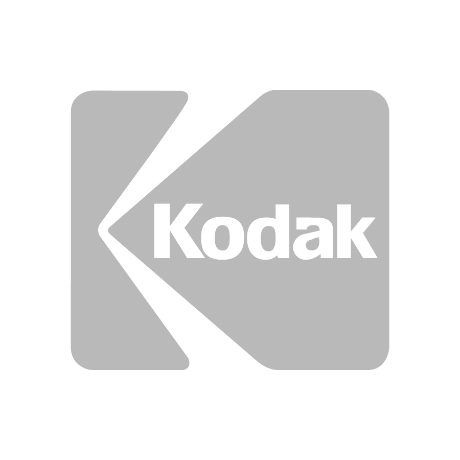 Gray Kodak logo with a bold K shape on the left and the word Kodak in white lowercase letters on a gray background.