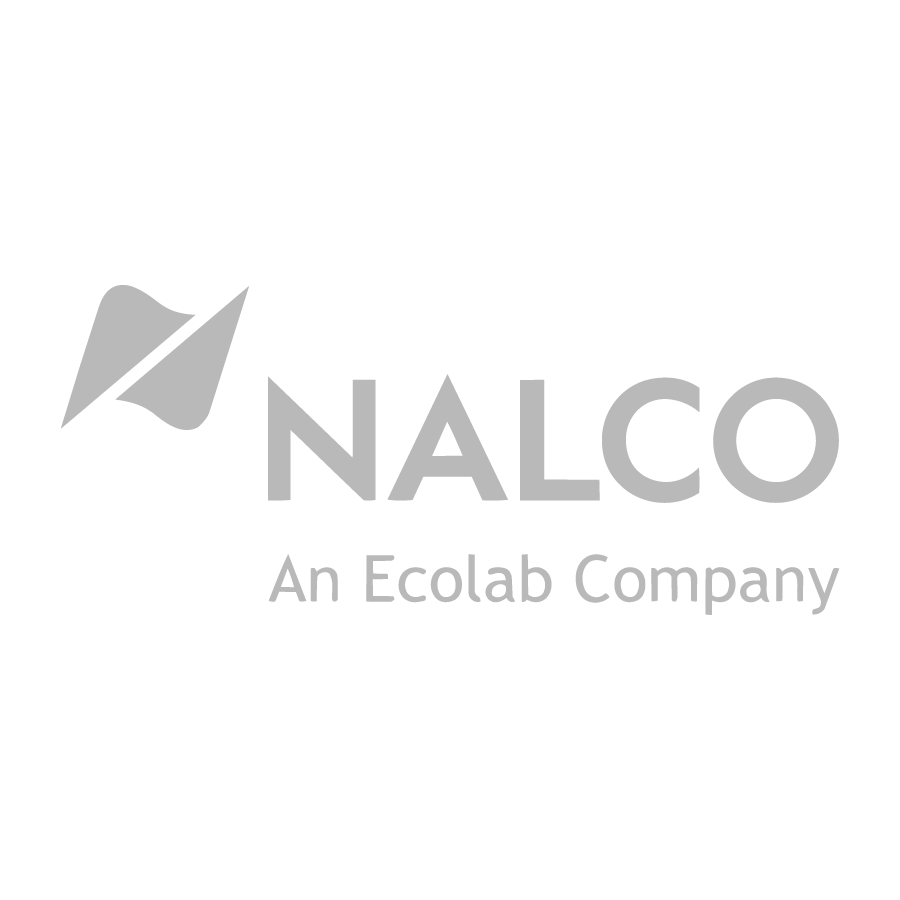 NALCO logo with a stylized flag icon to the left. Below the company name, the text reads An Ecolab Company. The design is in shades of gray on a white background.
