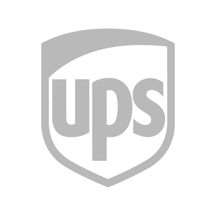 Gray UPS logo featuring the lowercase letters ups inside a simple shield shape on a light background.